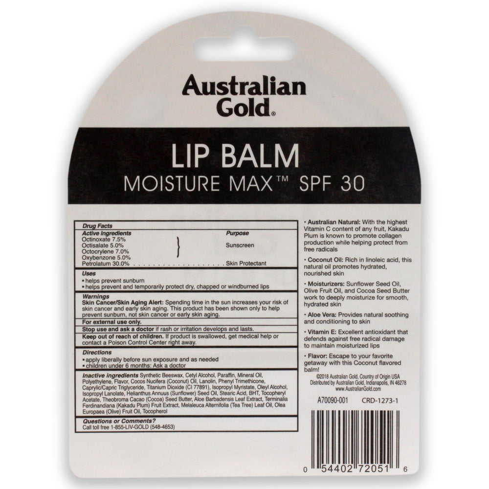 Australian Gold SPF30 lip balm application close-up demonstrating antioxidant-rich formula for everyday lip protection.