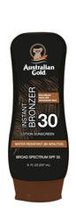 Australian Gold sunscreen lotion bottle shows SPF 30 hydration for daily outdoor protection.