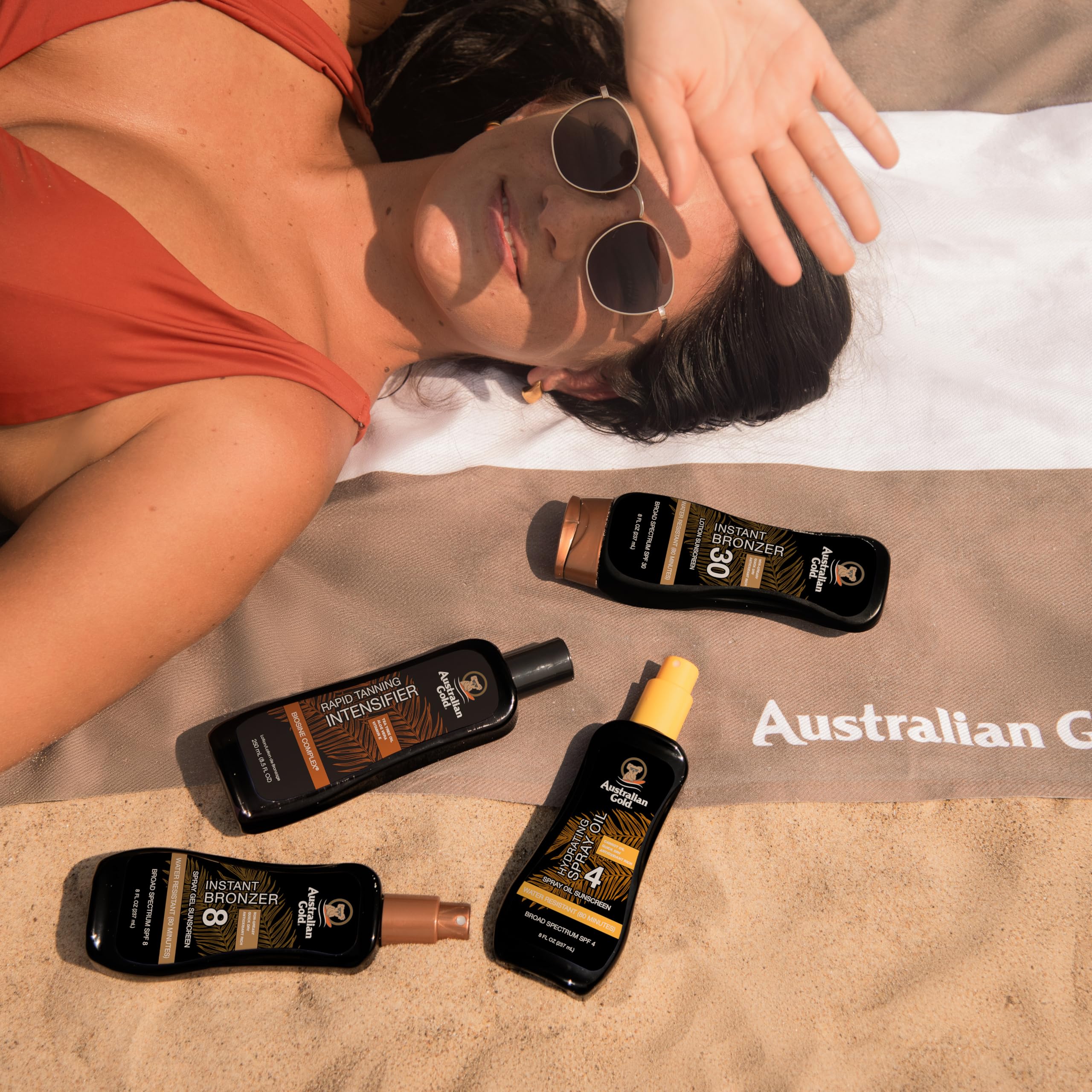 Australian Gold sunscreen lotion poolside-use lifestyle photo signals everyday sun protection.