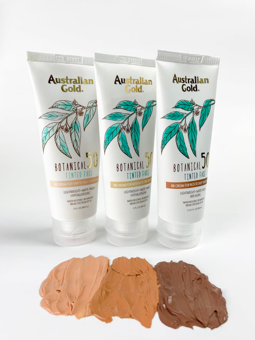Australian Gold Botanical SPF50 tinted sunscreen matte finish for sunny outdoor wear.