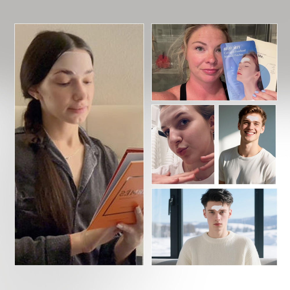 Auteek Forehead Wrinkle Patches application step—cleanse skin, apply, and wear comfortably.