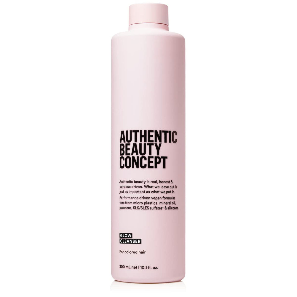 Authentic Beauty Concept Glow Cleanser bottle front showcases color-preserving cleansing for treated hair.