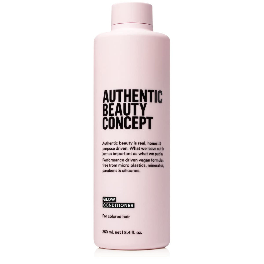 Authentic Beauty Concept Glow Conditioner bottle shows color-preserving hydration for color-treated hair.