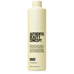 Authentic Beauty Concept Replenish Cleanser bottle shows nourishing formula for damaged hair