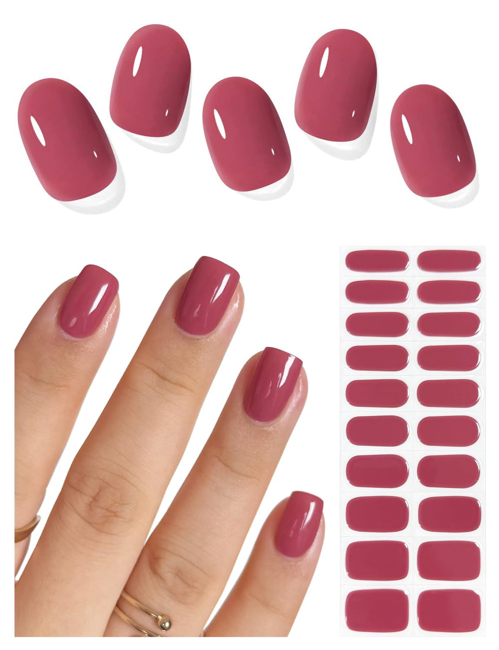 AutyaMee semi-cured nail strips in a Dry Rose Red box for at-home manicure