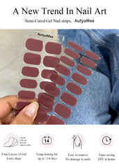 AutyaMee Fall Mauve gel strips on nails for quick polish look.