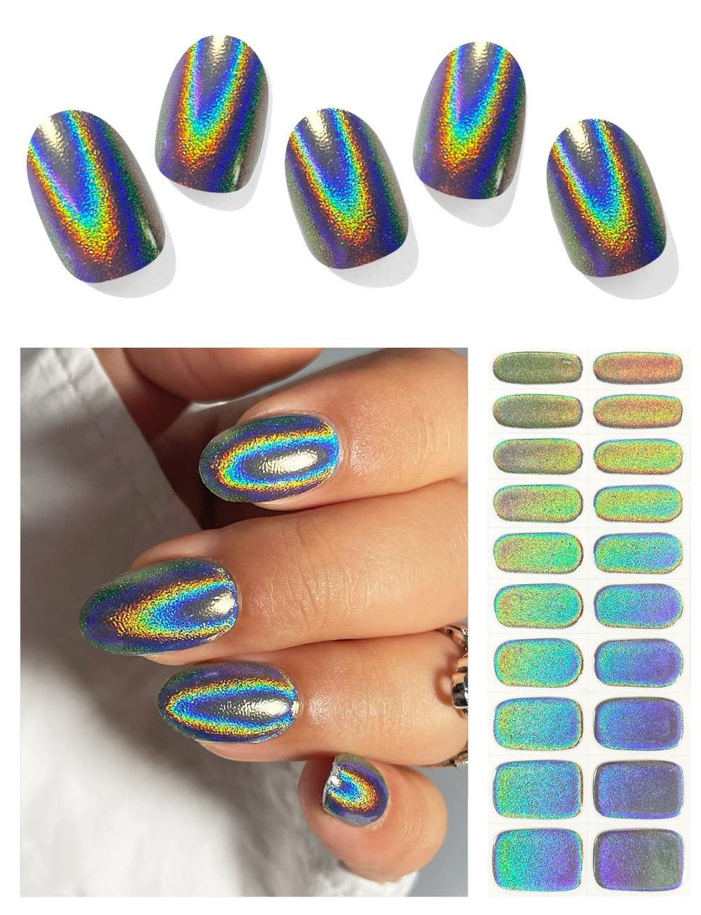 AutyaMee laser rainbow nail strip with iridescent finish for salon-like at-home nails.