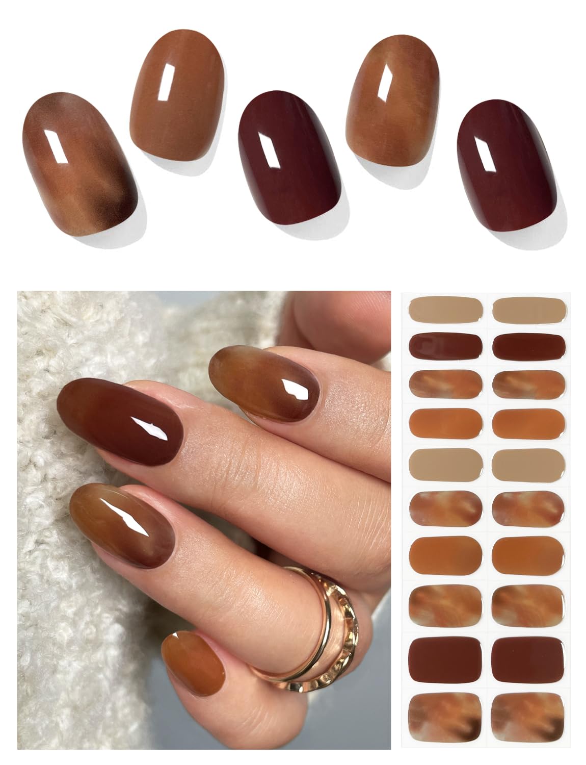 AutyaMee semi-cured nail strips amber pack for at-home salon-quality nails
