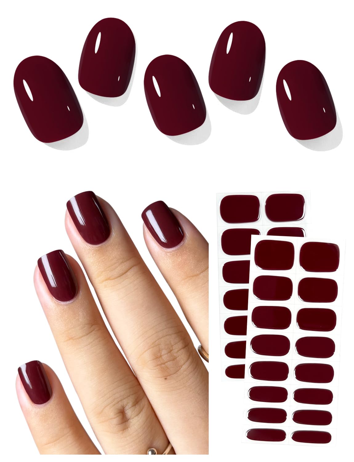 AutyaMee semi-cured nail strips wine red N02 on box for lasting salon-style nails