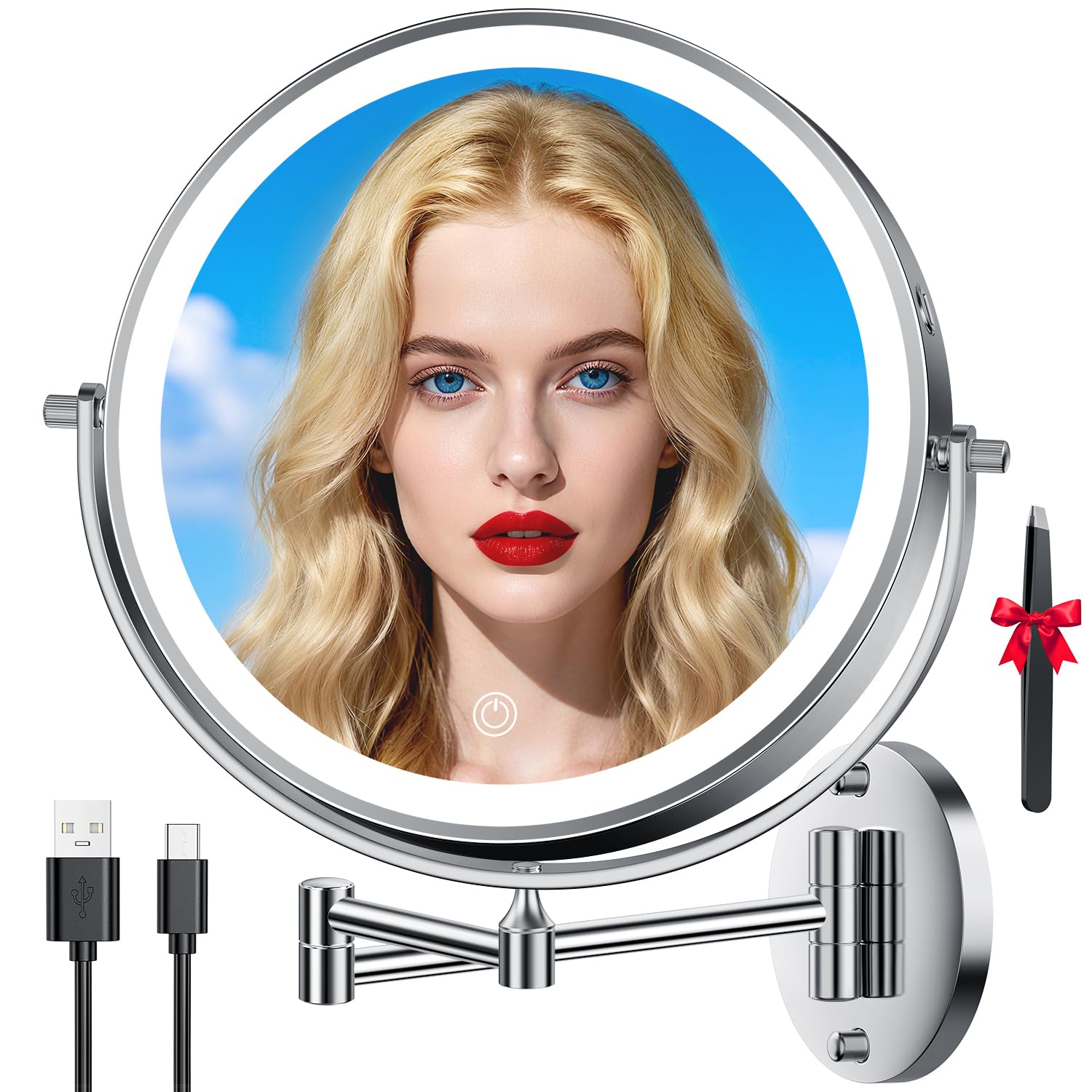Auxmir 10-inch large-view mirror provides wide-angle visibility for full-face makeup.