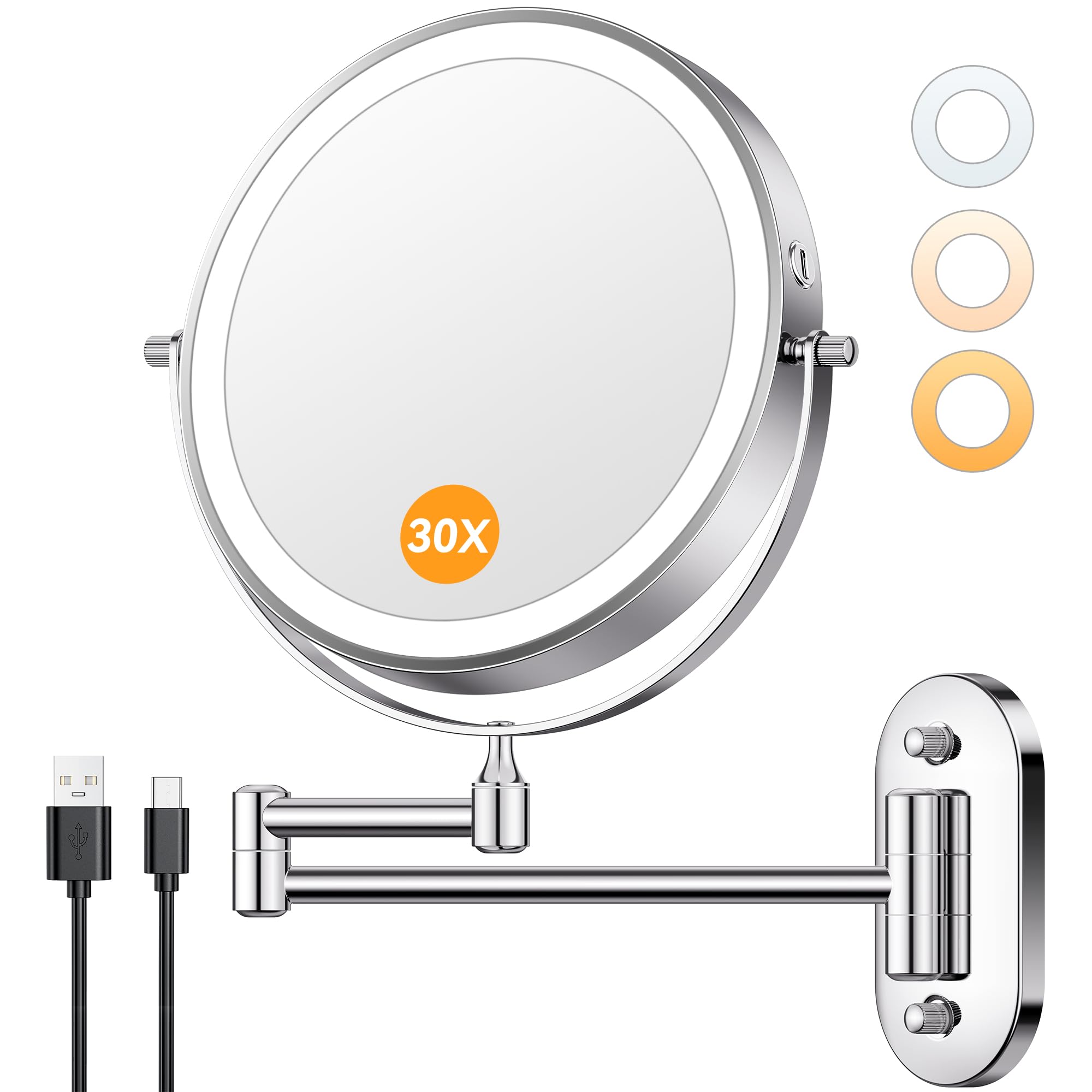 Auxmir 1X/30X double-sided magnifying mirror aiding precise eyebrow shaping and makeup