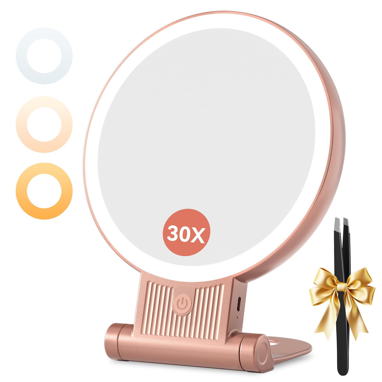 Auxmir 1x/30x magnifying mirror with light for precise brows