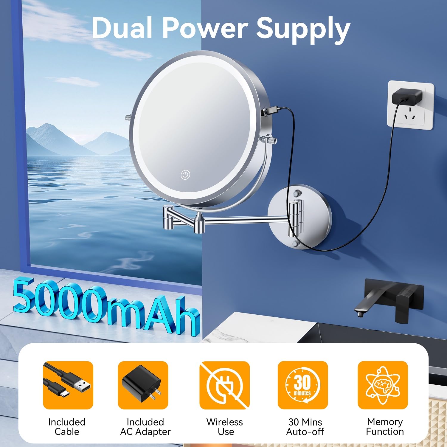 Auxmir 5000mAh battery status indicator for long cordless use.