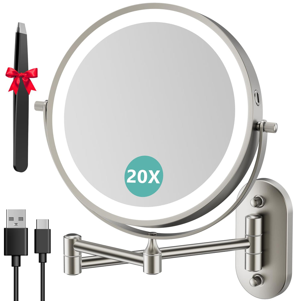 Auxmir 8 inch double sided mirror with 1X and 20X magnification for precise makeup application