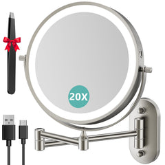 Auxmir 8 inch double sided mirror with 1X and 20X magnification for precise makeup application