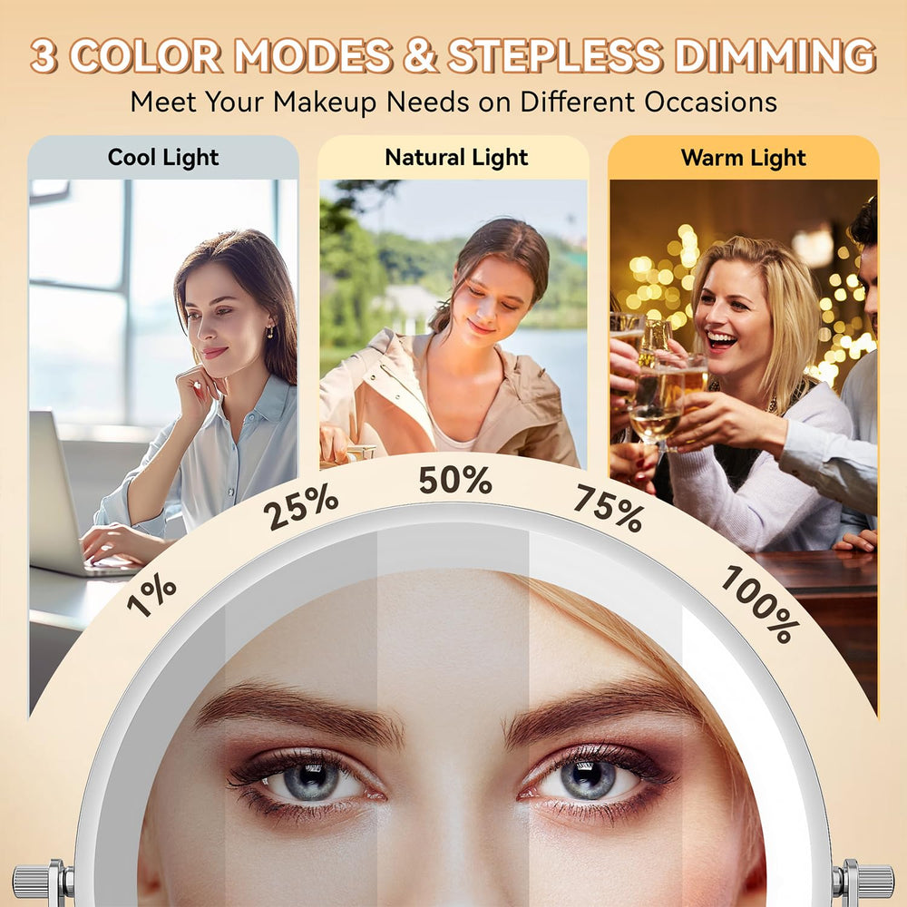 Auxmir adjustable LED lights in three colors for makeup accuracy.