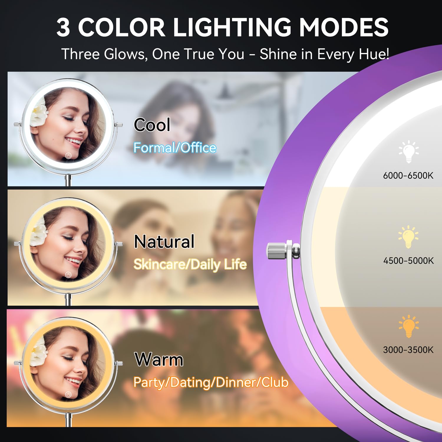 Auxmir LED lighting provides three colors and brightness control.