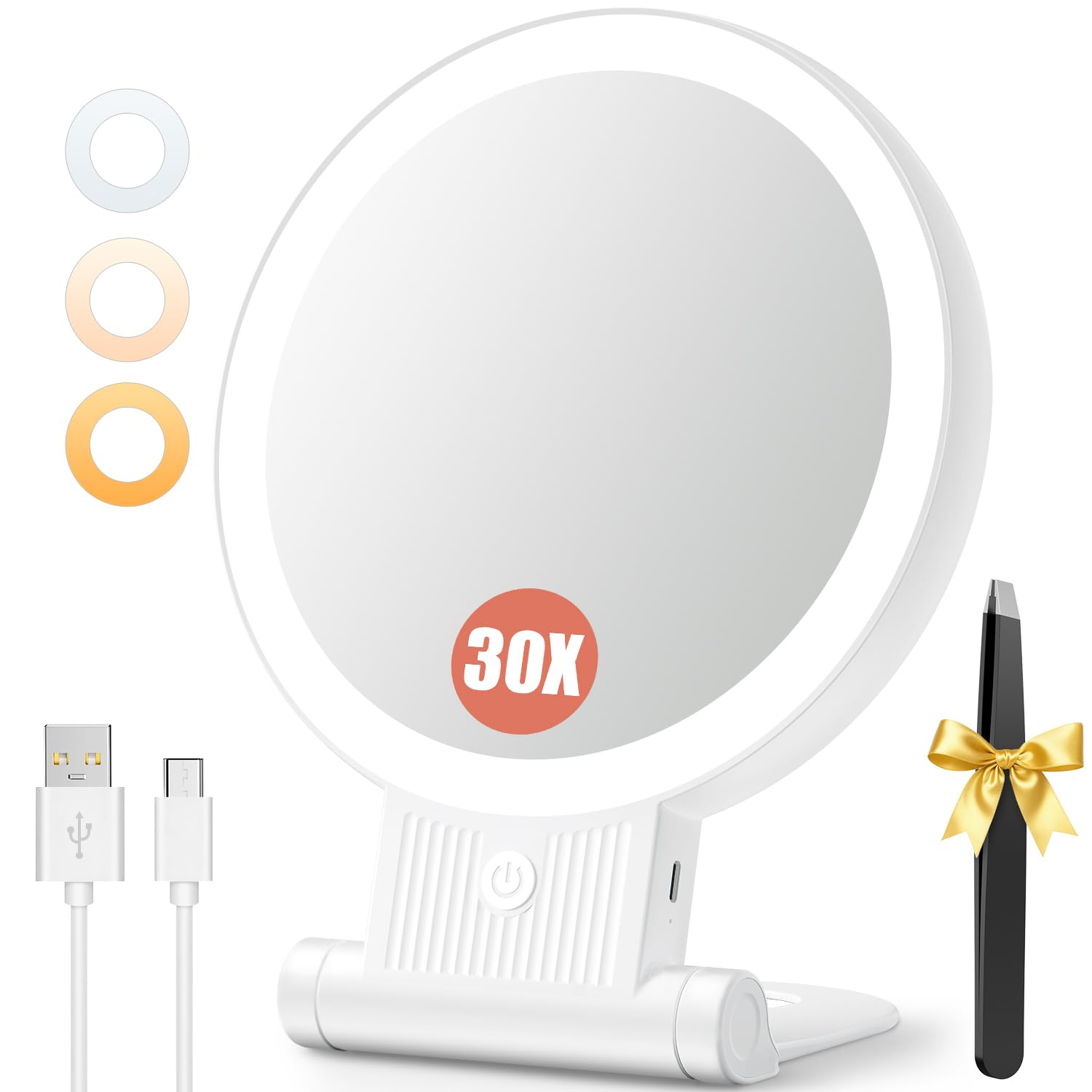 Auxmir magnifying mirror 1x 30x view enables precise makeup detailing.