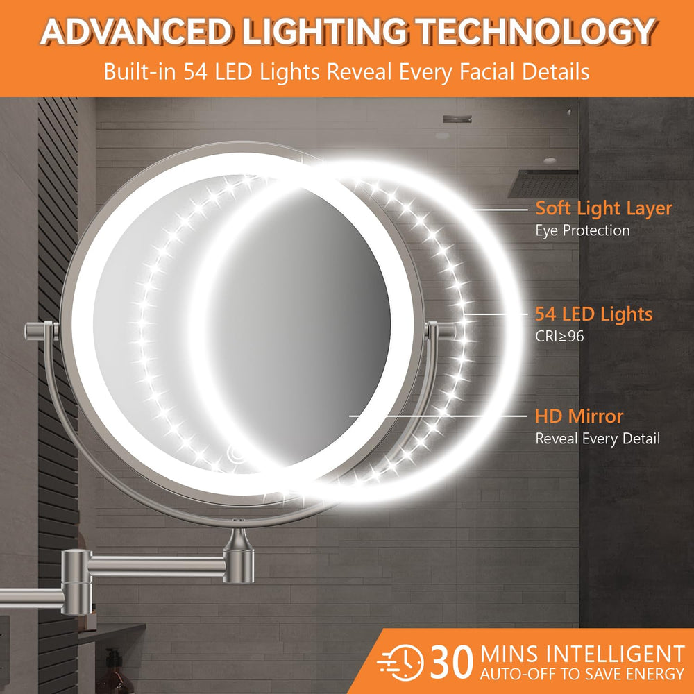 Auxmir makeup mirror 8-inch diameter provides a compact, clear reflection.