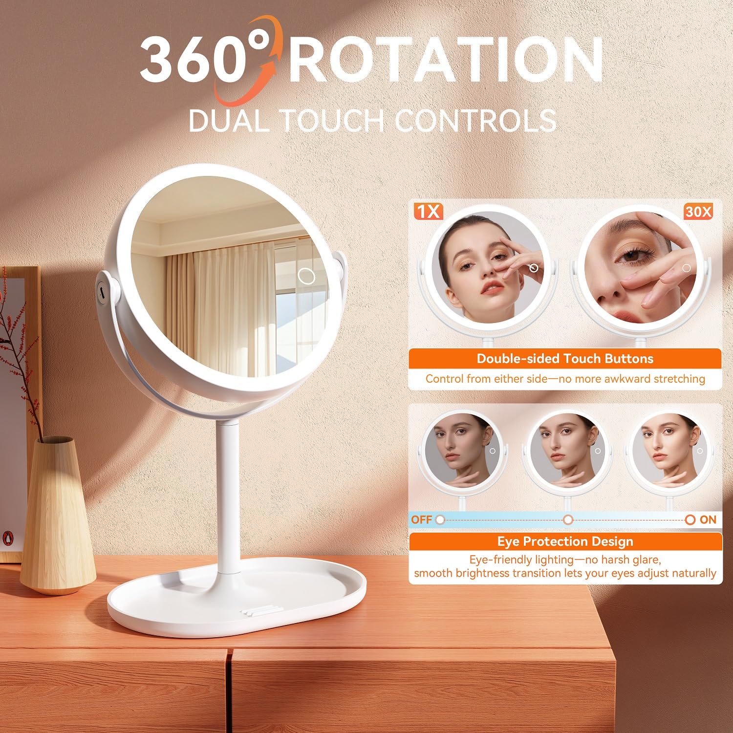 Auxmir dimmable soft light for comfortable makeup application in any room