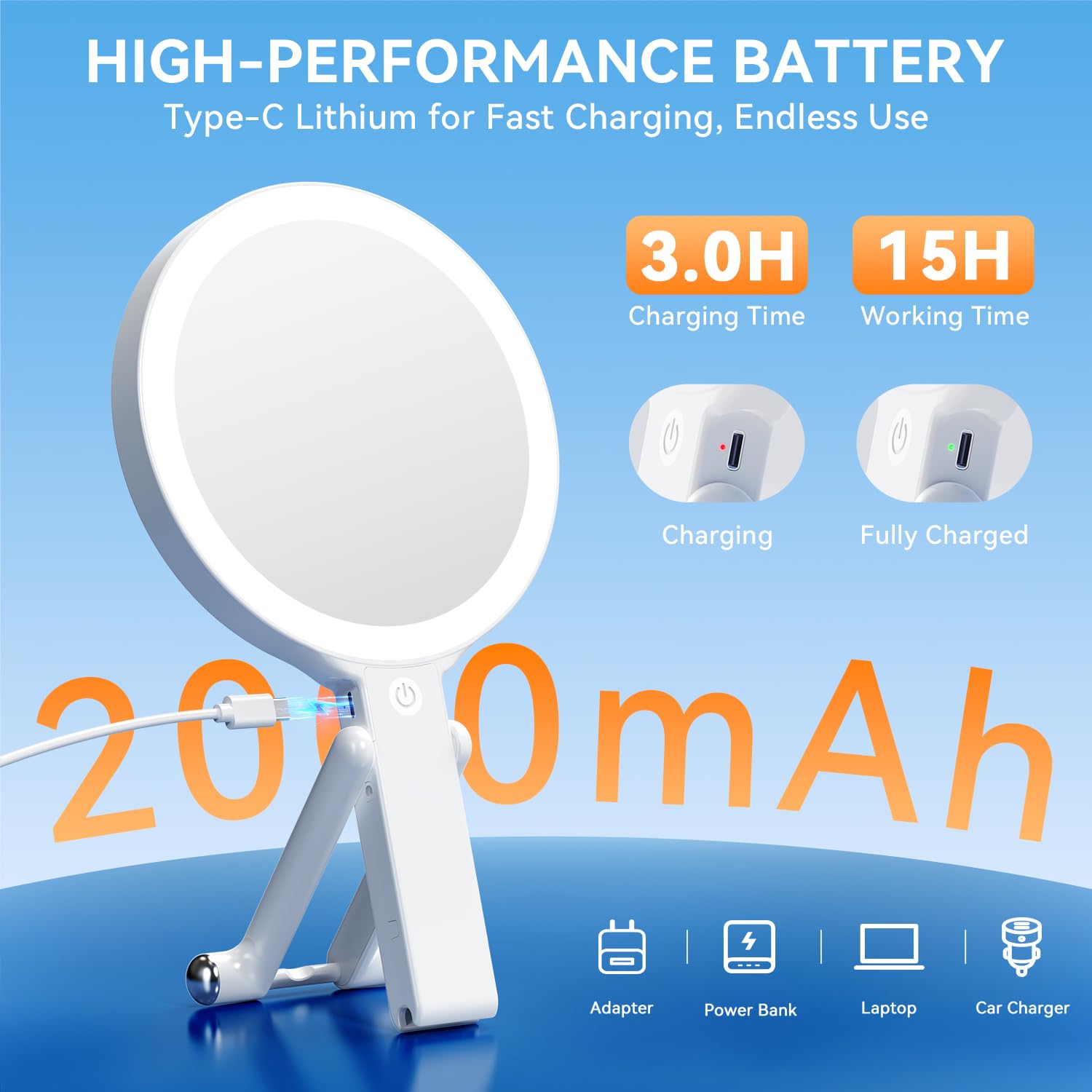 Auxmir travel makeup mirror Type-C charging for quick power ups