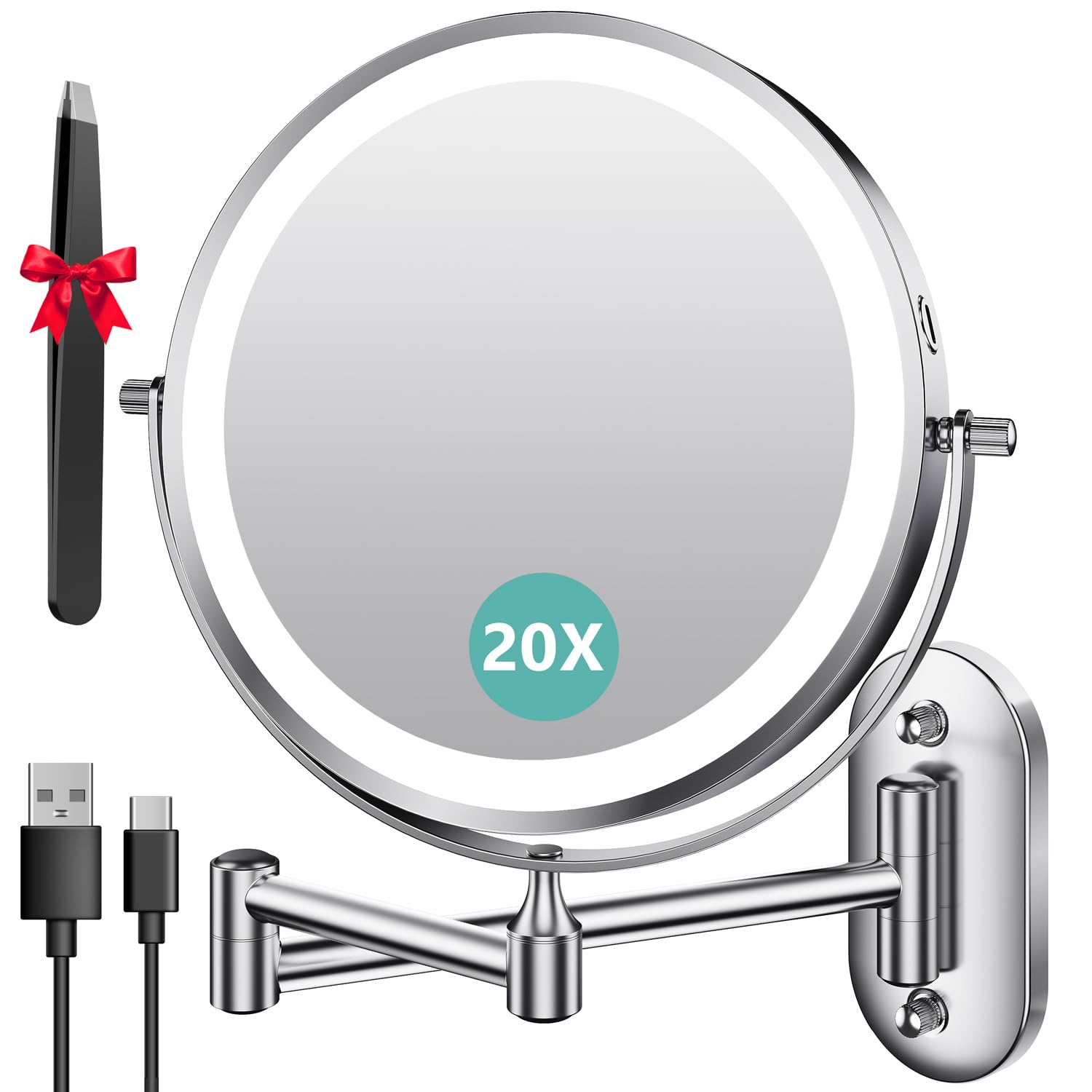 Auxmir wall-mounted makeup mirror—8-inch view for daily grooming.