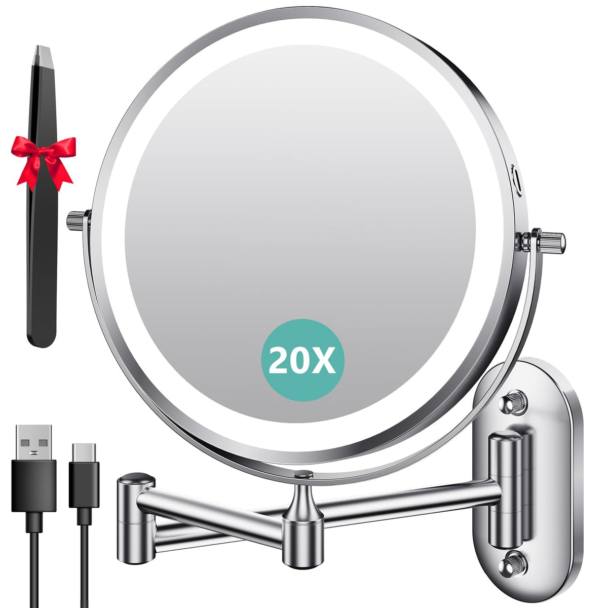 Auxmir wall-mounted makeup mirror—8-inch view for daily grooming.