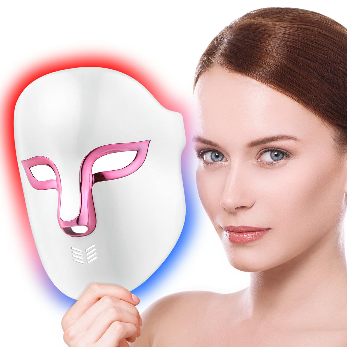Auxoliev LED Face Mask wearable for at-home skincare with multi-wavelength therapy.