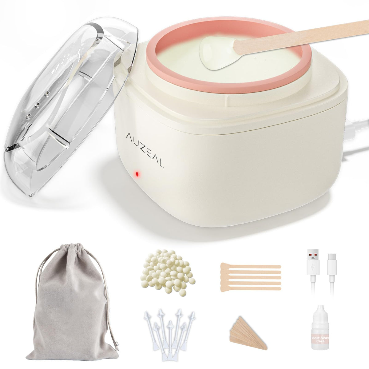 AUZEAL mini eyebrow wax kit setup with compact warmer and tools for precise waxing
