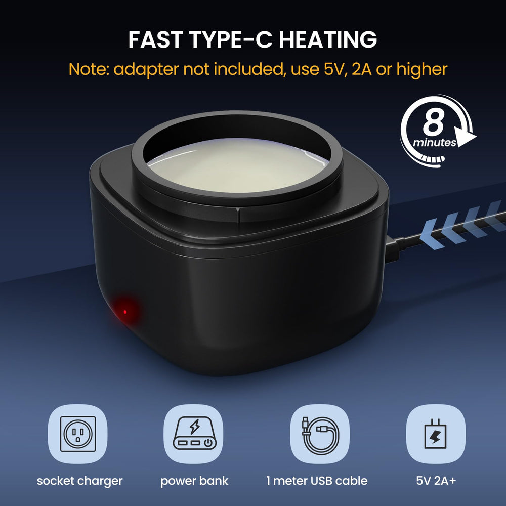 AUZEAL Nose Wax Kit USB C port highlighting fast heating capability.