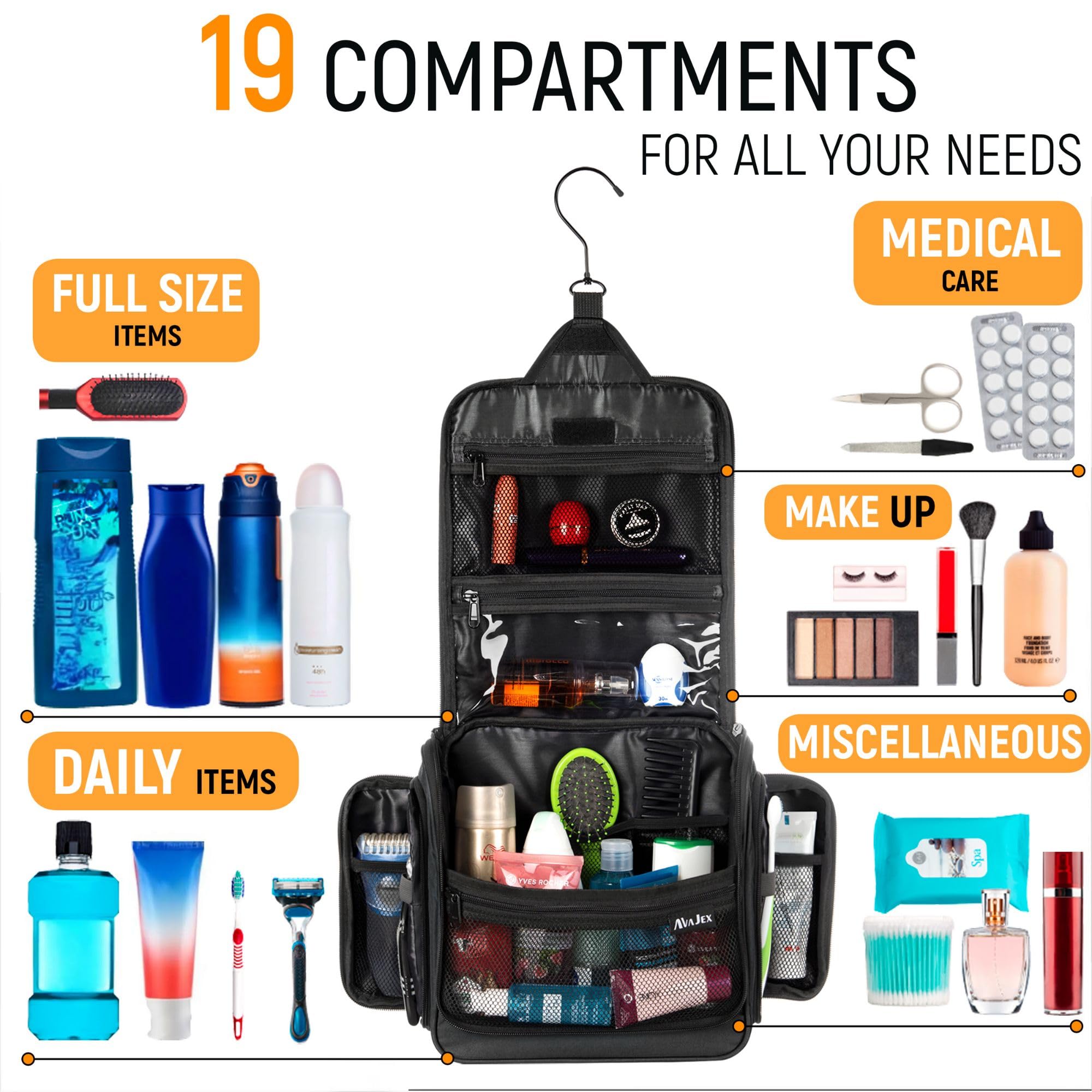 AvaJex compact design fits hand luggage while staying spacious and organized.
