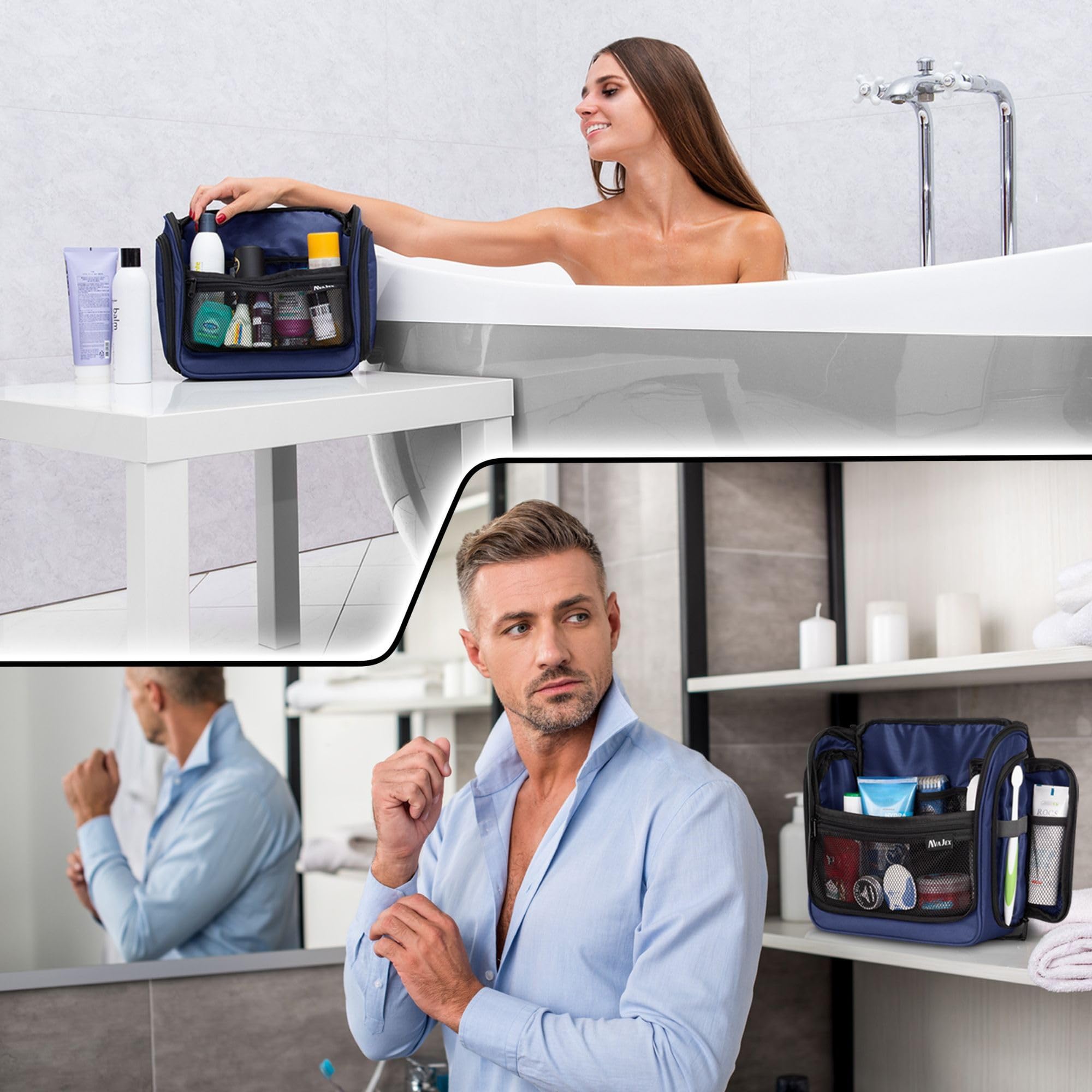 AvaJex travel toiletry bag with 19 compartments ideal for separating bottles and tools