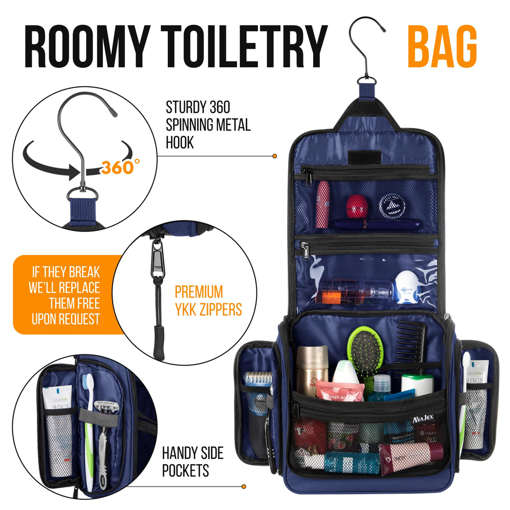 AvaJex travel toiletry bag durable zippers ensure smooth opening during trips