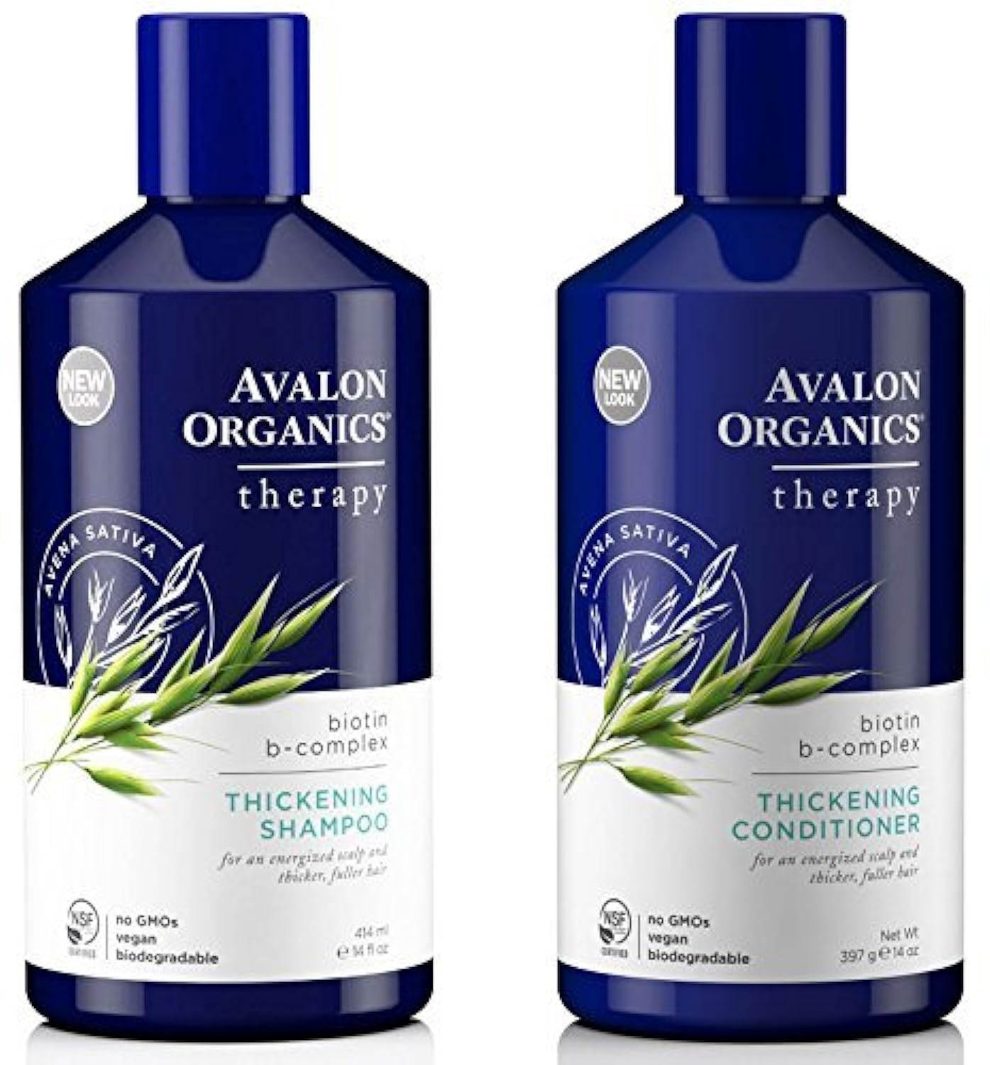 Avalon Organics biotin B-complex thickening shampoo pour boosts scalp energy and fuller hair.