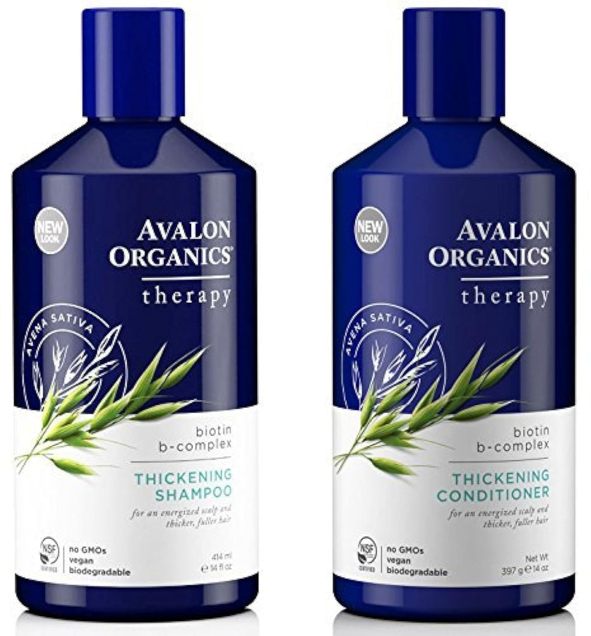 Avalon Organics biotin B-complex thickening shampoo pour boosts scalp energy and fuller hair.
