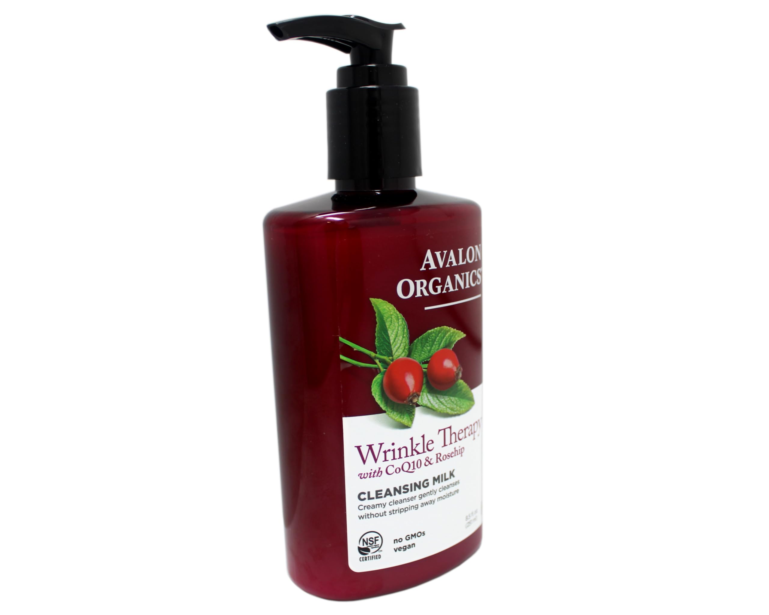 Avalon Organics CoQ10 cleansing milk ingredients label highlighting organic botanicals.