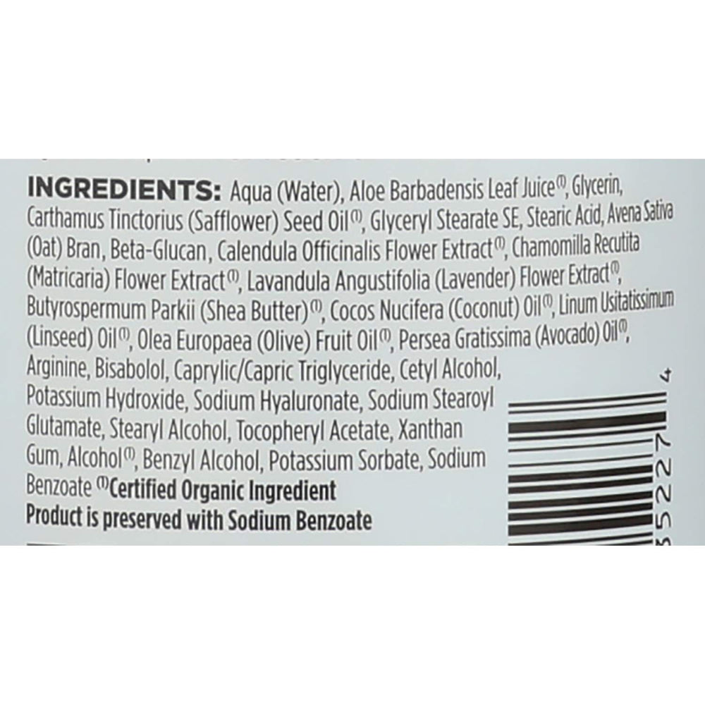 Avalon Organics Aloe Unscented beta-glucan micrograph hints restoring moisture barrier.