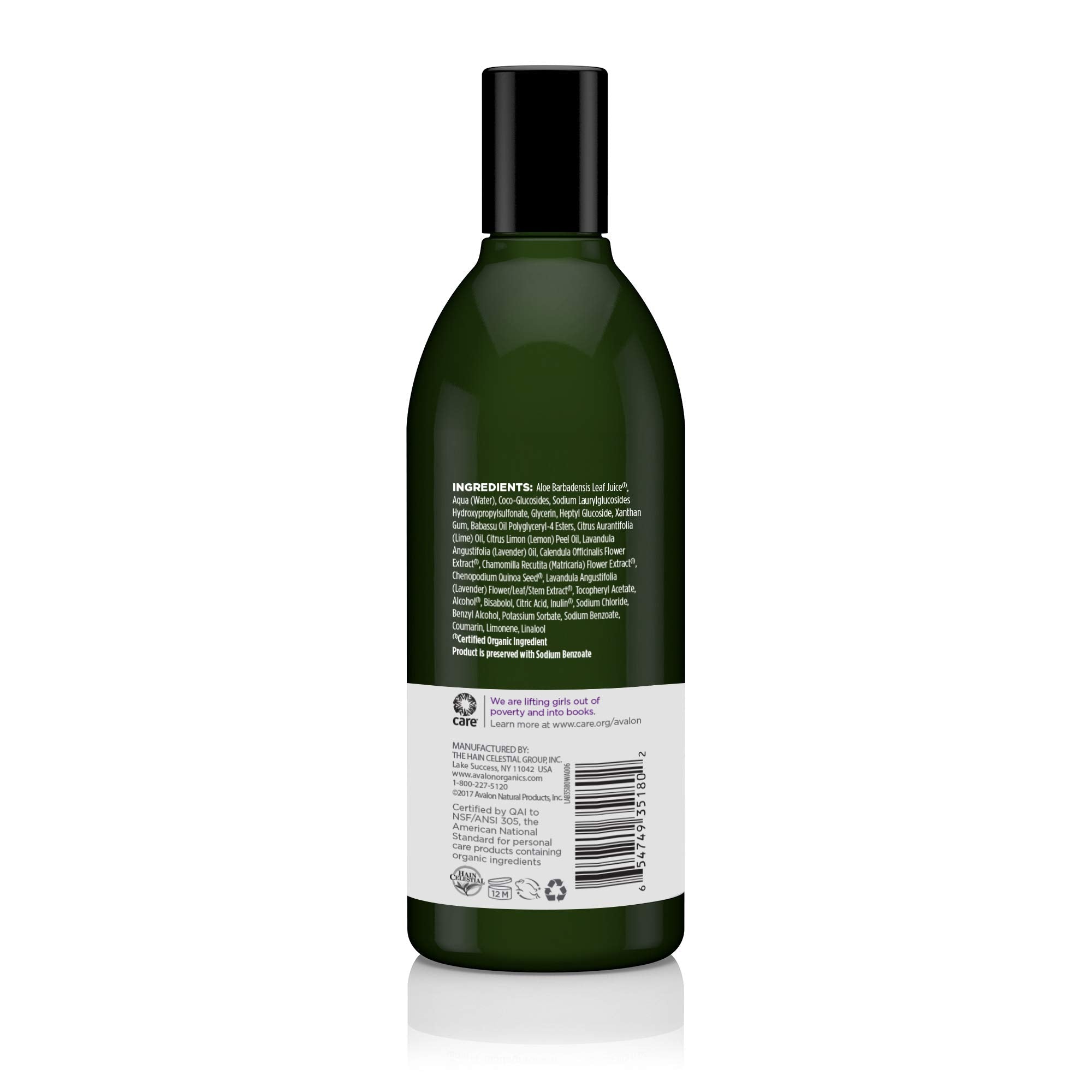 Avalon Organics lavender petals image suggests soothing aromatherapy during shower