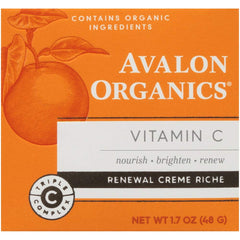 Avalon Organics Vitamin C label highlights organic plant-based formula with antioxidants