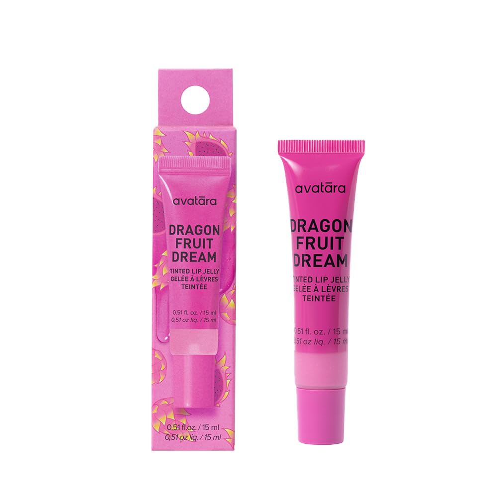 Avatara Dragonfruit Dream Tinted Lip Jelly packaging shows sleek tube for on-the-go hydration