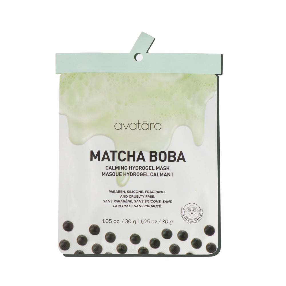 Avatara Matcha Boba Mask pack closed signals a calming skincare ritual.