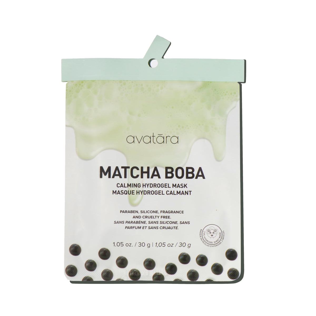 Avatara Matcha Boba Mask pack closed signals a calming skincare ritual.