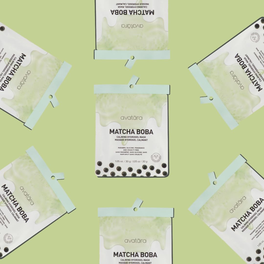 Avatara Matcha Boba Mask sheet-fit on a relaxed facial silhouette.