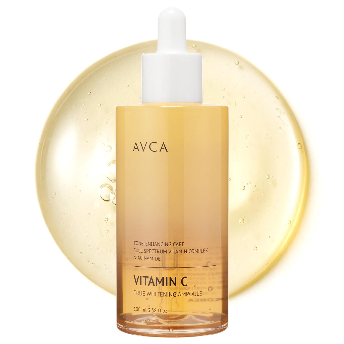 AVCA vitamin C niacinamide serum bottle shows brightening for even skin tone