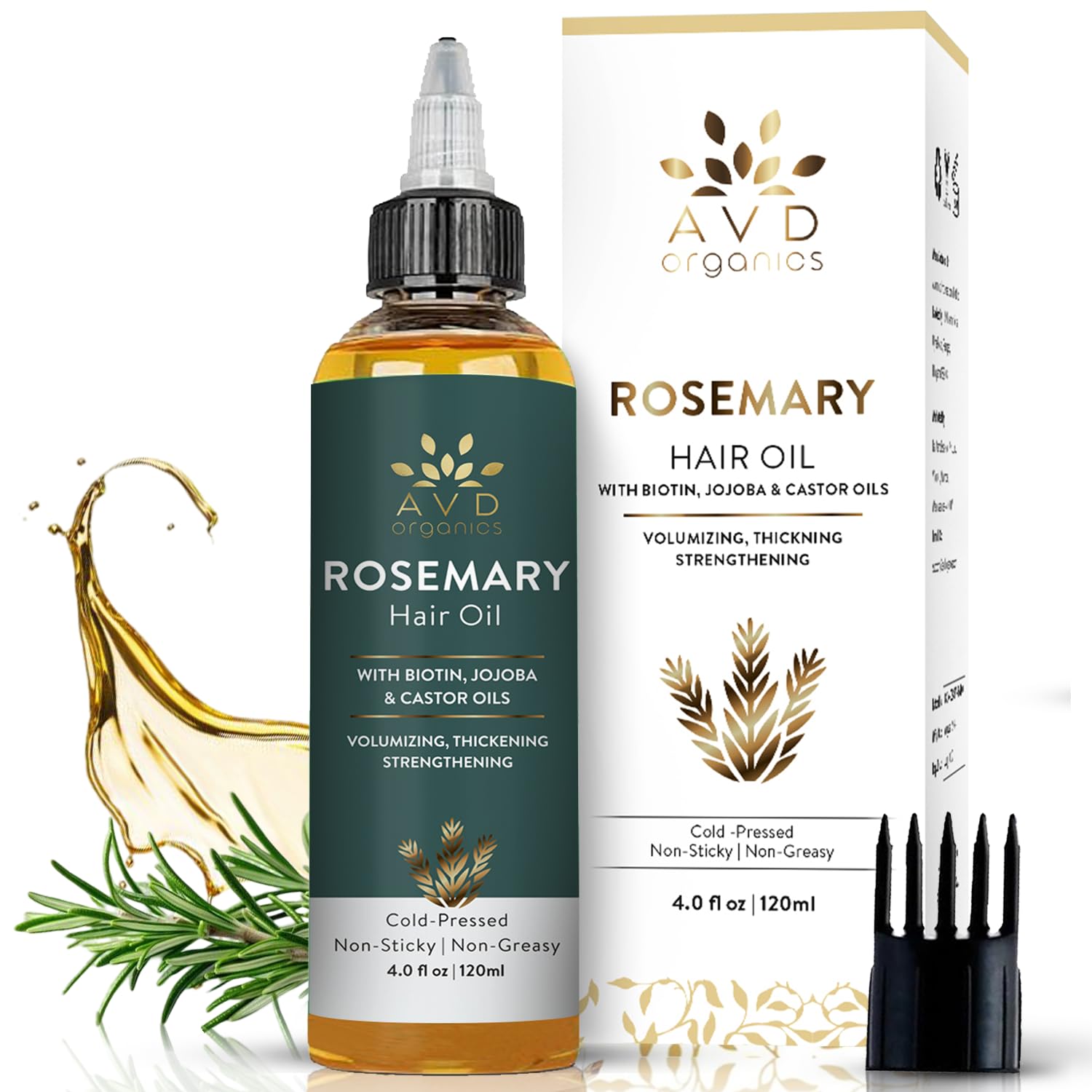 AVD ORGANICS bottle closeup highlighting amber glass and secure applicator for precision