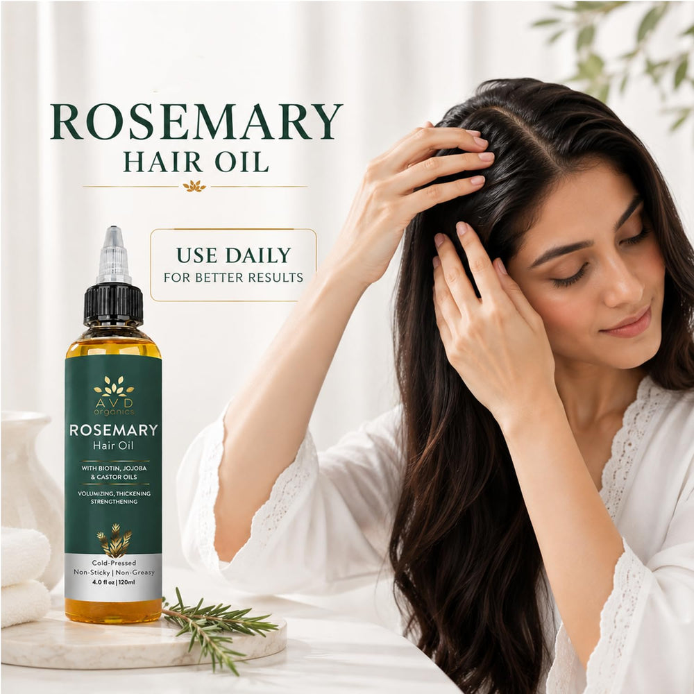 AVD ORGANICS bottle on bathroom shelf staged for daily routine and sustainable lifestyle