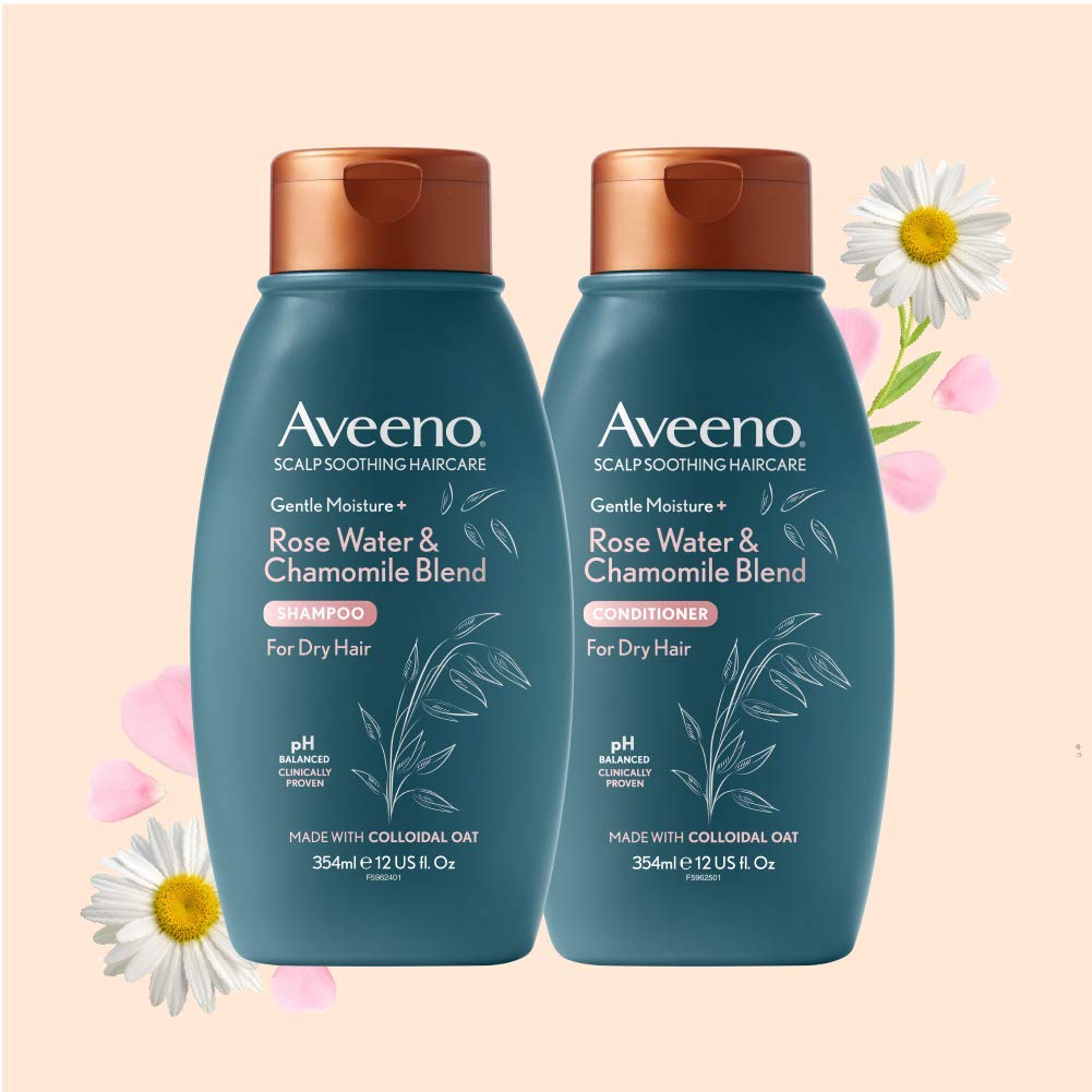 Aveeno 354ml packaging front communicates sensitive-skin-friendly, sulfate-free formula.