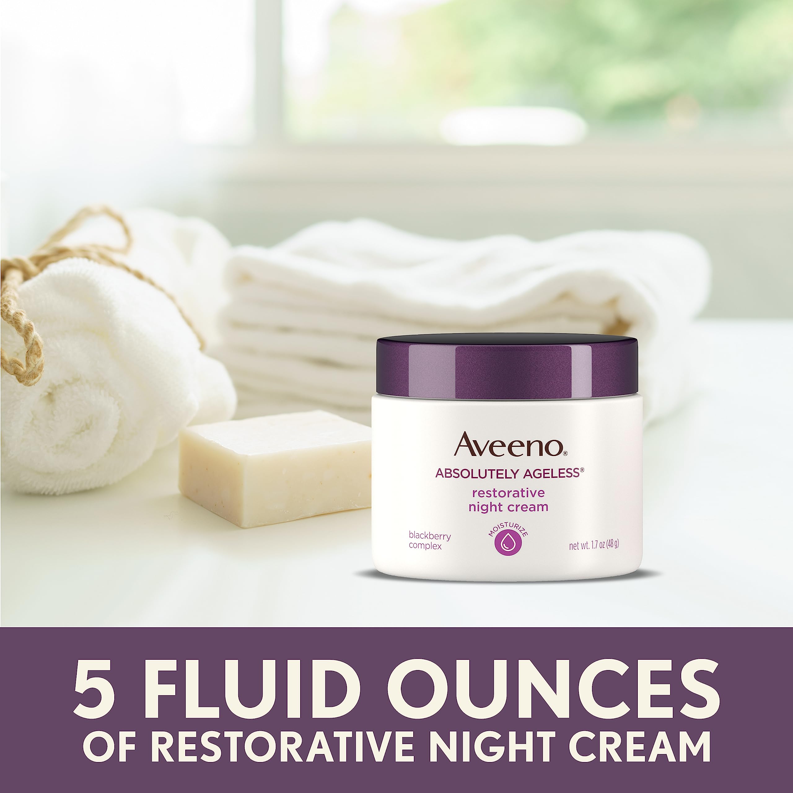 Aveeno Absolutely Ageless Restorative Night Cream applied to neck for elasticity