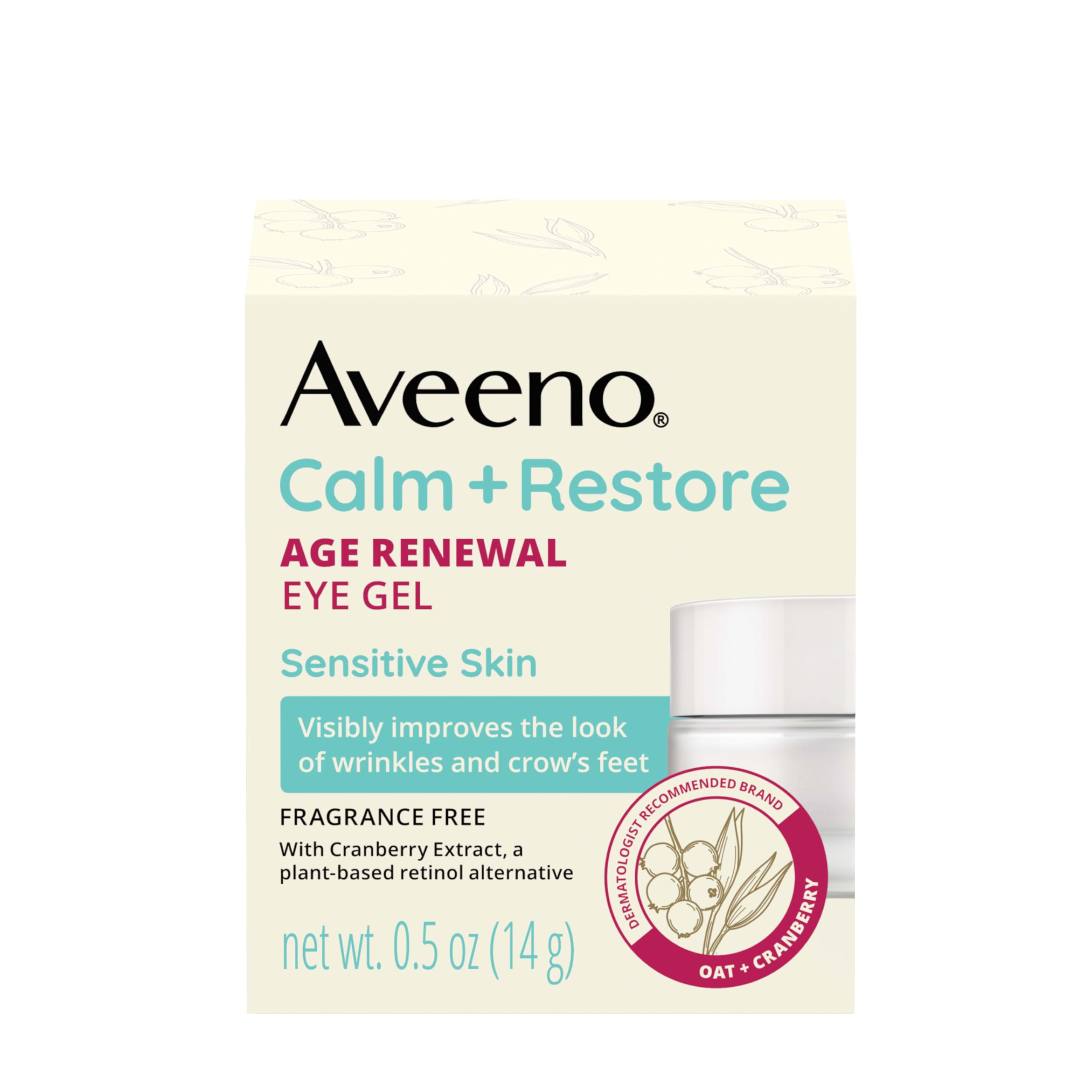 Aveeno Calm + Restore Eye Gel applied to the eye area demonstrates easy daily routine.