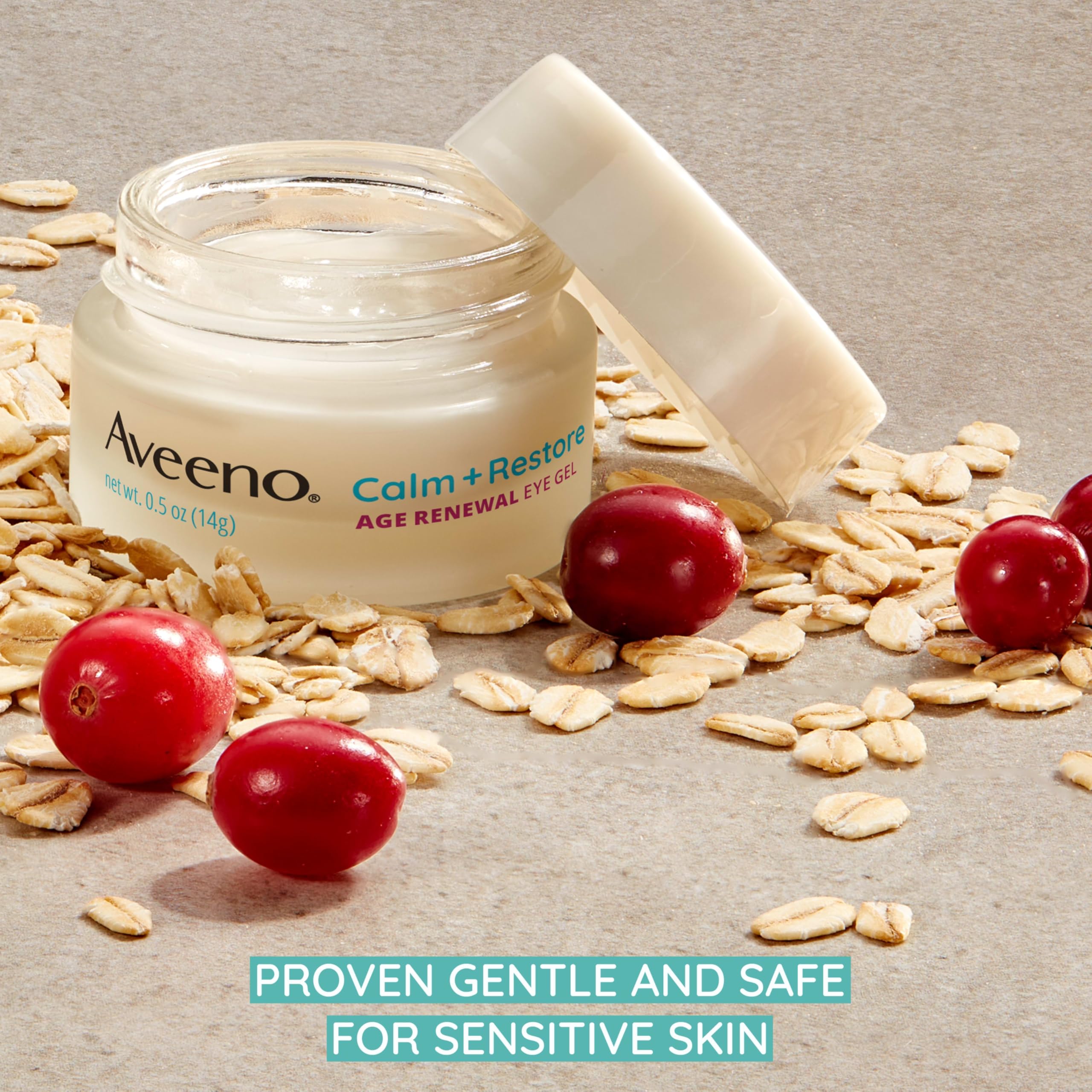 Aveeno Calm + Restore Eye Gel niacinamide label focuses on soothing hydration with Vitamin B3.